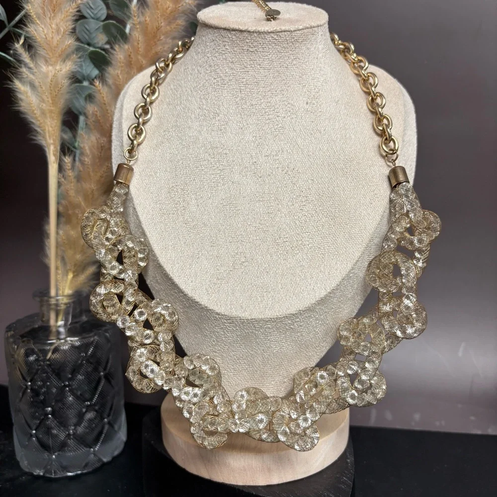 Aldo Gold Mesh Statement Necklace‎ | Chunky Beaded Chain Link